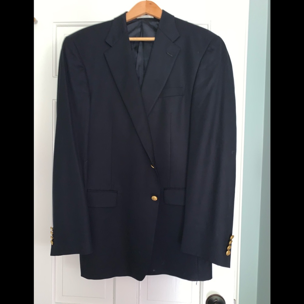Hickey Freeman Navy Blue prep blazer gold buttons